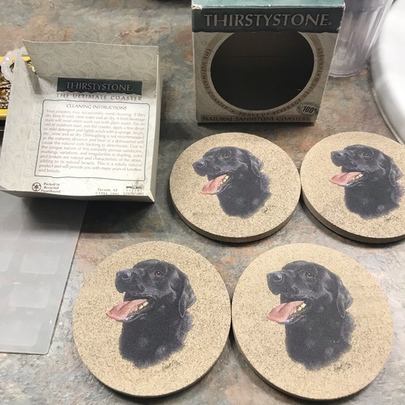 NIP Thirsty Stone Licensed/Vintage Black Labrador Retriever Coasters - Picture 2 of 8